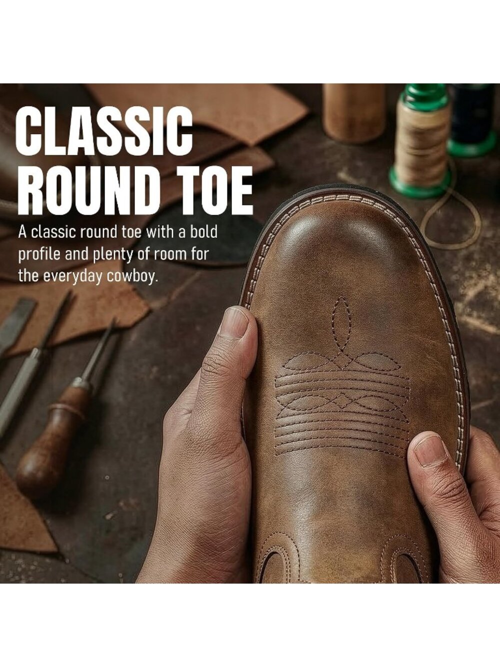 Men’s Round Toe Cowboy Boots Western Riding Boots - Picture 5 of 6
